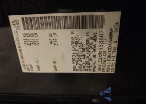 2009 Nissan Altima 2.5 S z USA, uszkodzony, nr VIN 1N4AL21EX9N558607